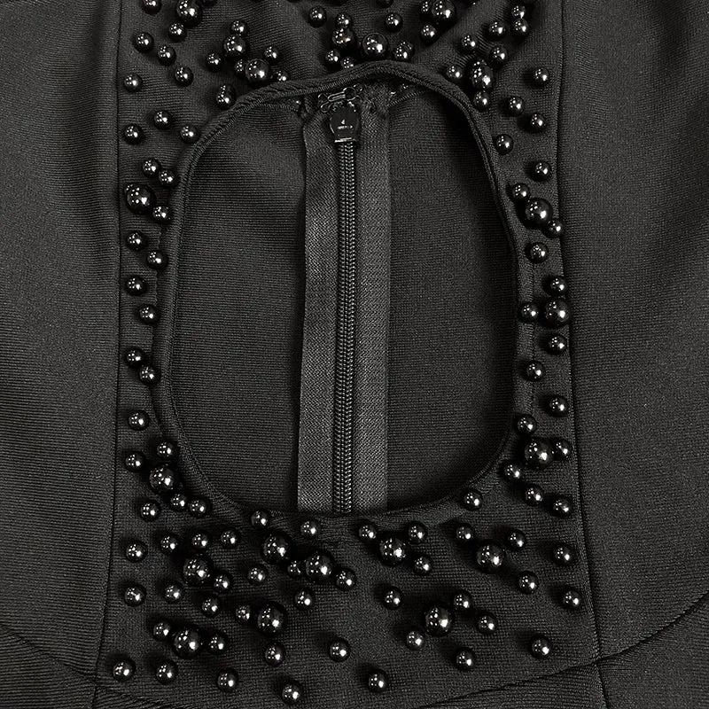HARRIET BLACK PEARL EMBELLISHED CUT OUT STRAPLESS MINI DRESS Gloria Lanvin