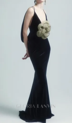 HARRIET GOLD 3D FLOWER BODYCON BLACK MAXI DRESS Gloria Lanvin