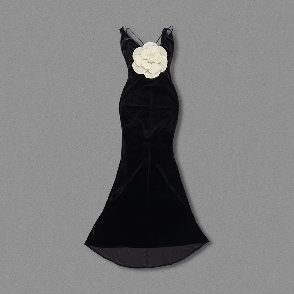 HARRIET GOLD 3D FLOWER BODYCON BLACK MAXI DRESS Gloria Lanvin