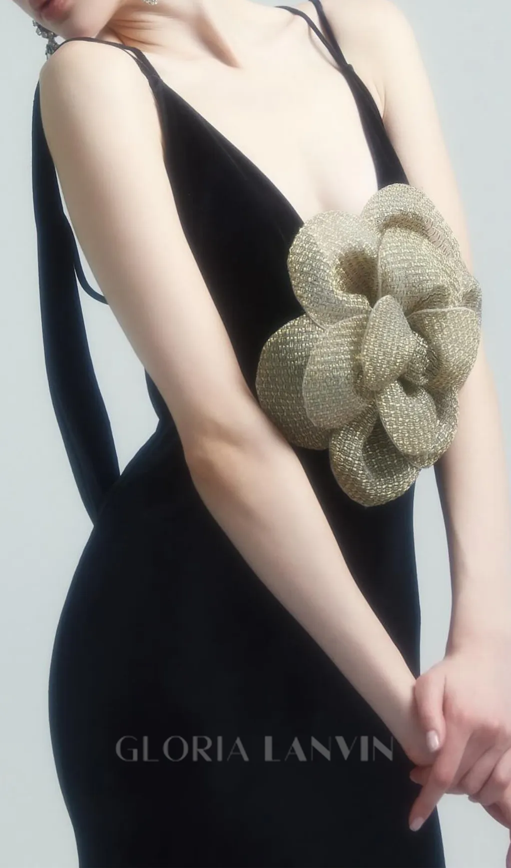 HARRIET GOLD 3D FLOWER BODYCON BLACK MAXI DRESS Gloria Lanvin
