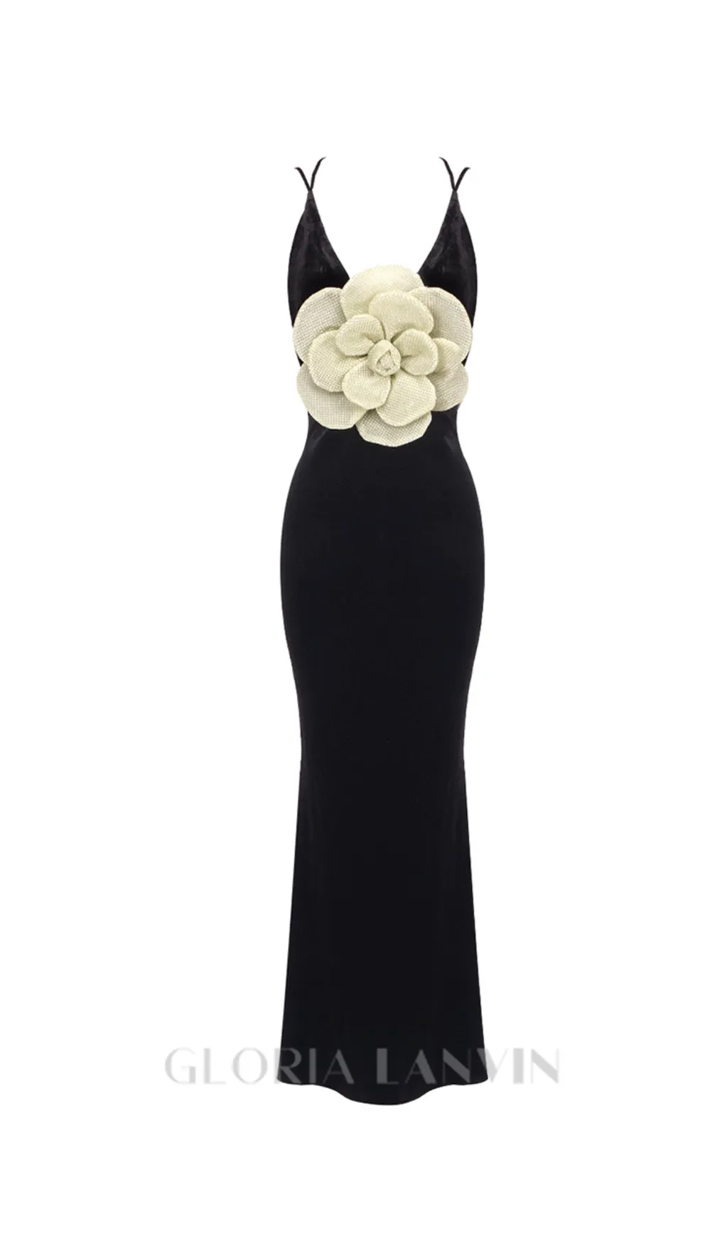 HARRIET GOLD 3D FLOWER BODYCON BLACK MAXI DRESS Gloria Lanvin