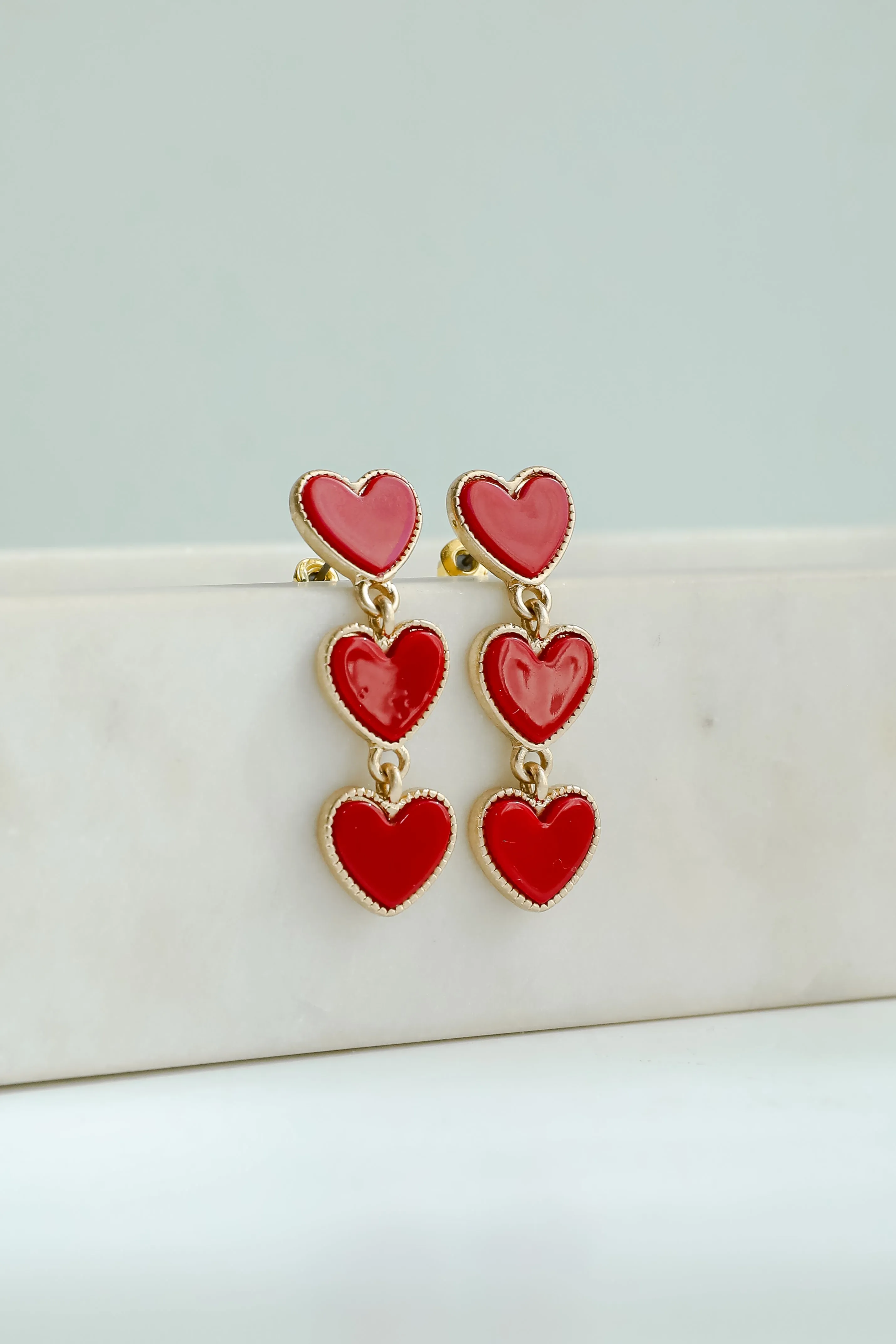 Haven Red Heart Drop Earrings