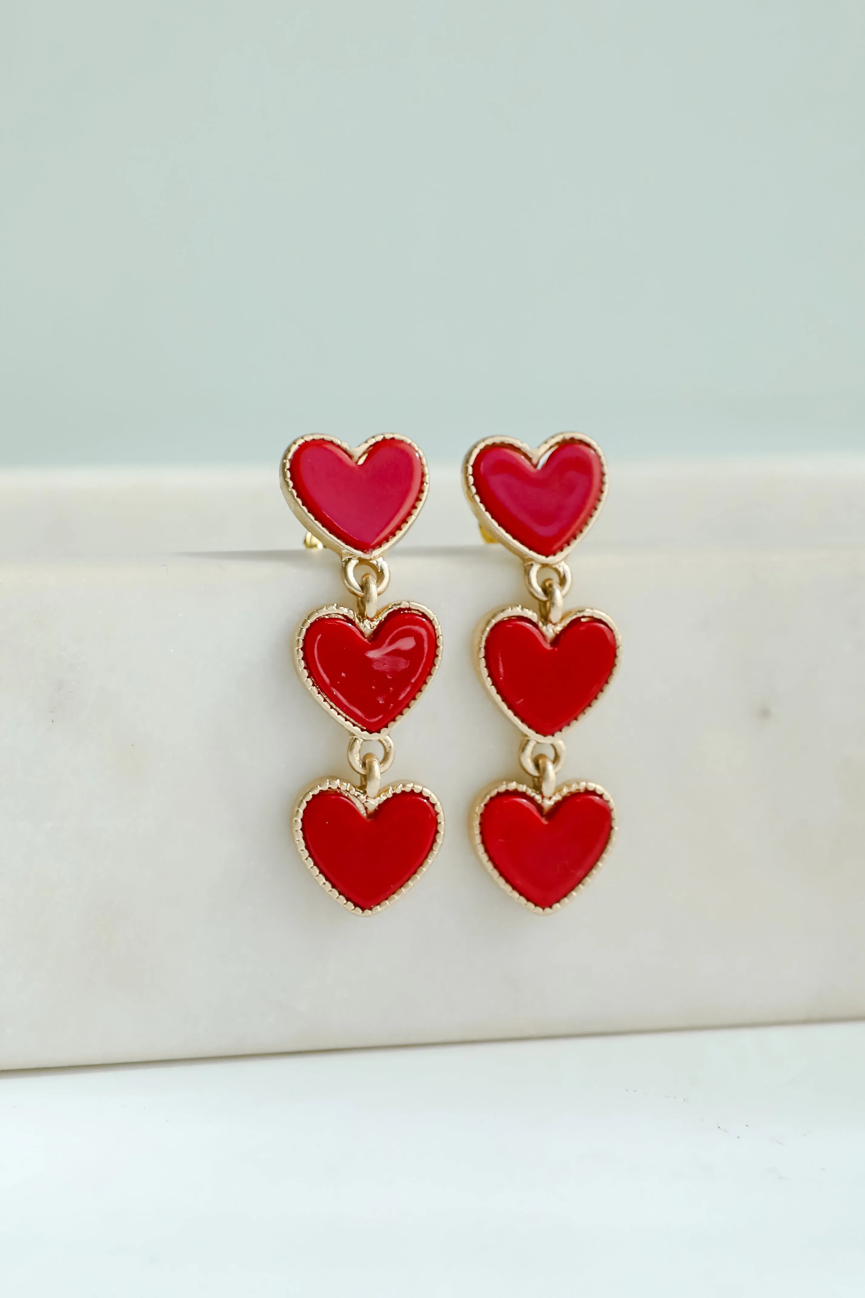 Haven Red Heart Drop Earrings
