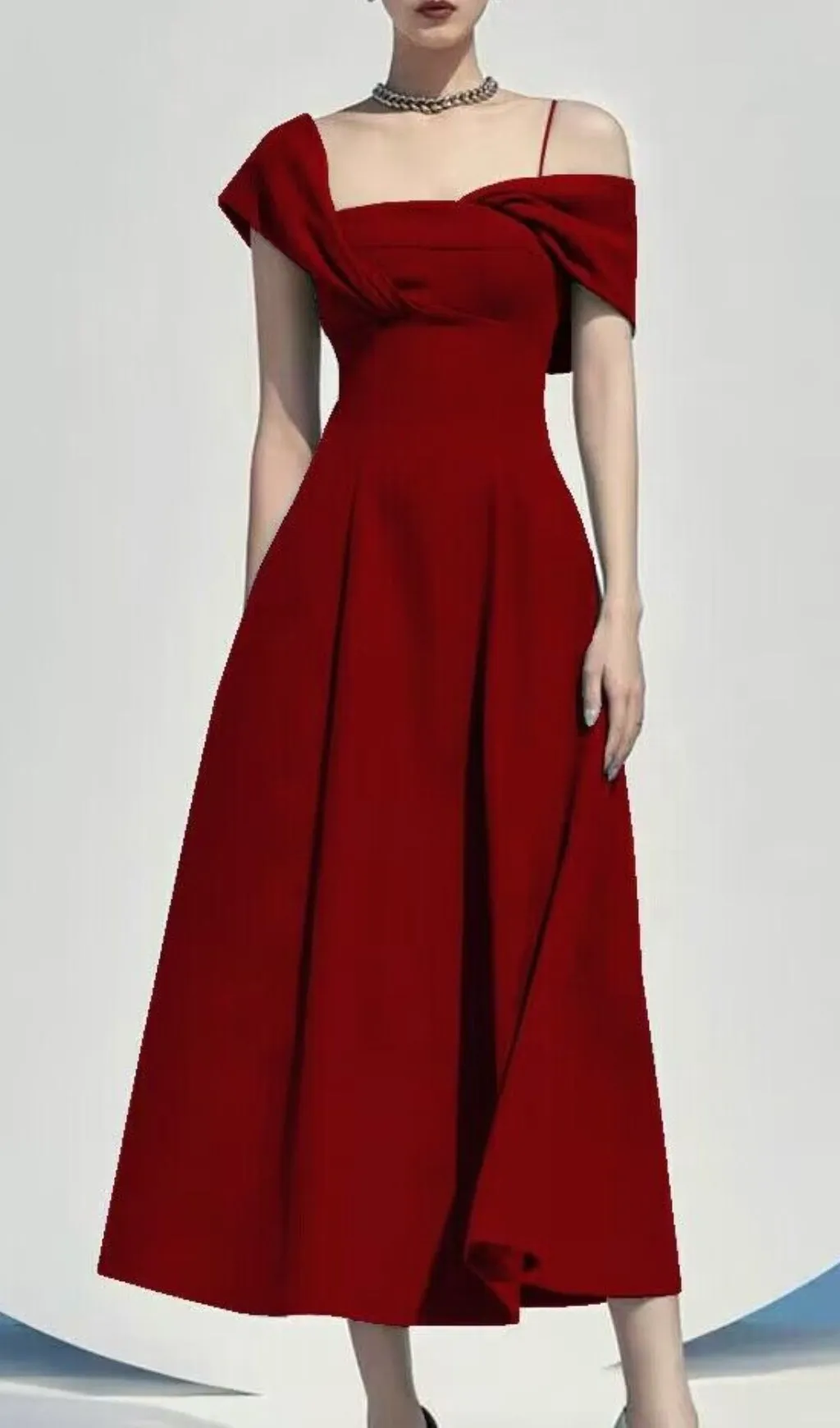HAZE BLUE OBLIQUE SHOULDER MIDI DRESS Gloria Lanvin