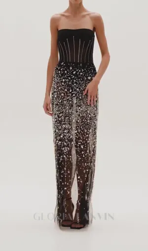 HAZEL CRYSTAL-COVERED STRAPLESS BLACK MAXI DRESS Gloria Lanvin