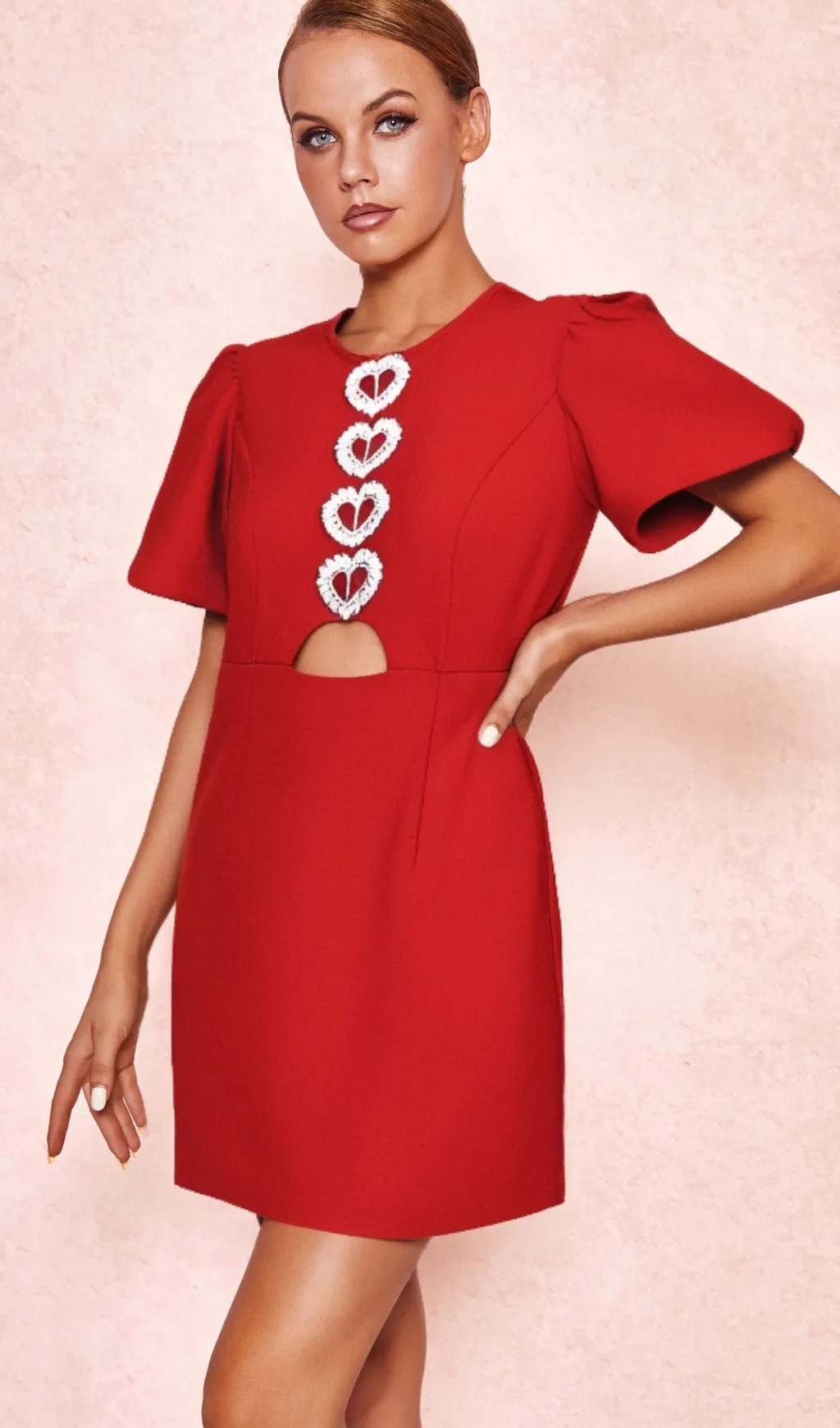 HEART-SHAPED CUTOUT CRPE MINI DRESS IN RED Gloria Lanvin