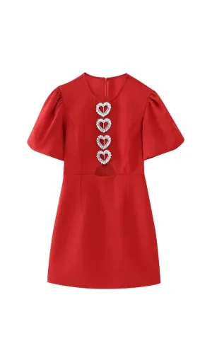 HEART-SHAPED CUTOUT CRPE MINI DRESS IN RED Gloria Lanvin