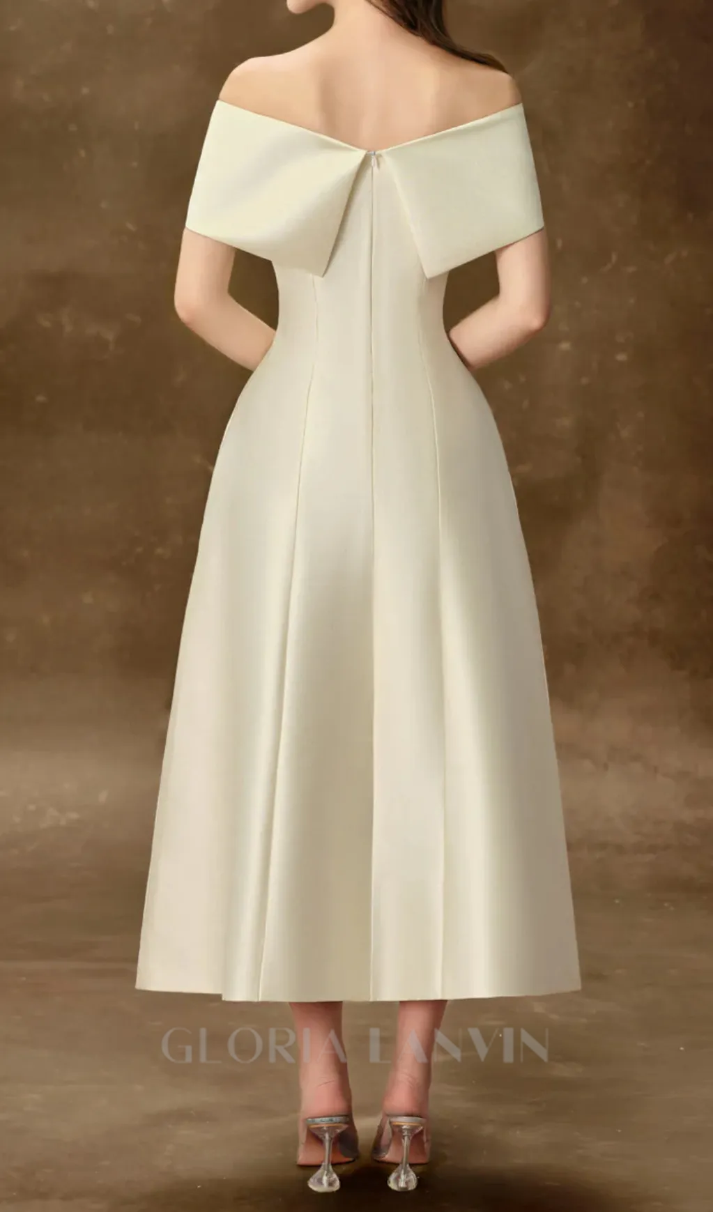 hebera a-line off-shoulder midi dress in cream Gloria Lanvin