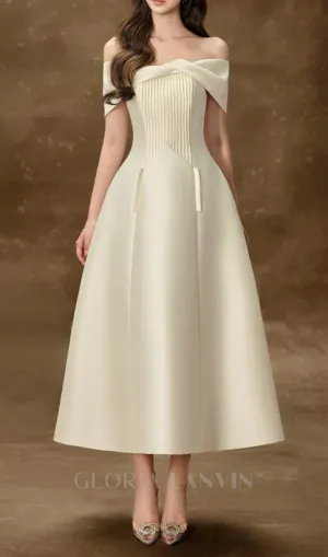 hebera a-line off-shoulder midi dress in cream Gloria Lanvin