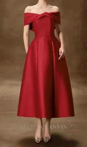 hebera a-line off-shoulder midi dress in red Gloria Lanvin