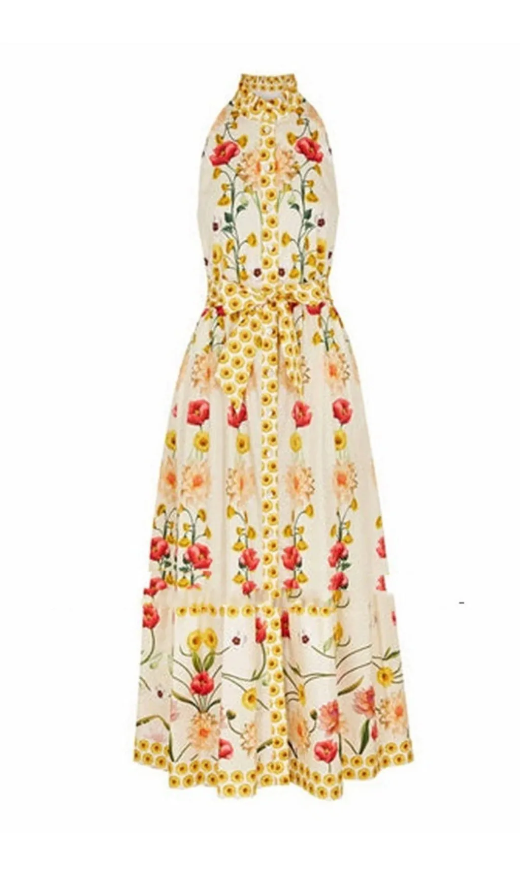 HIGH COLLAR SLEEVELESS LOOSE LACE FLORAL MAXI DRESS Gloria Lanvin