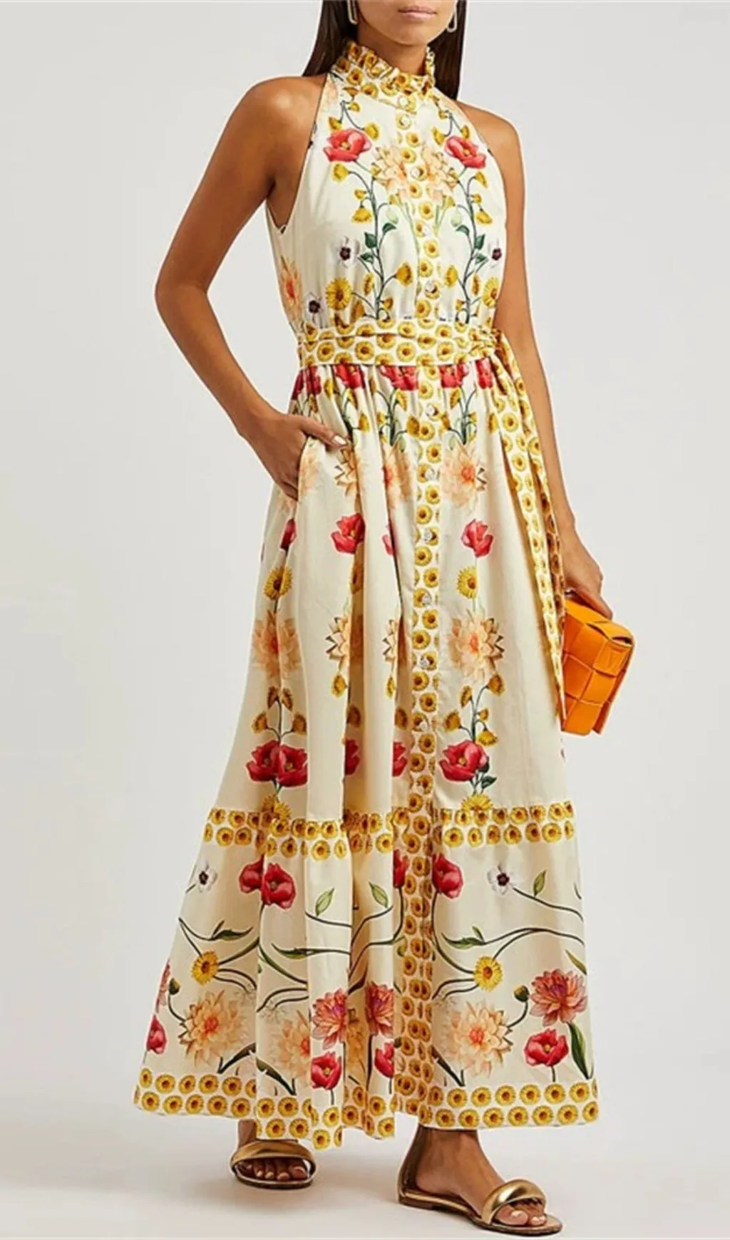 HIGH COLLAR SLEEVELESS LOOSE LACE FLORAL MAXI DRESS Gloria Lanvin