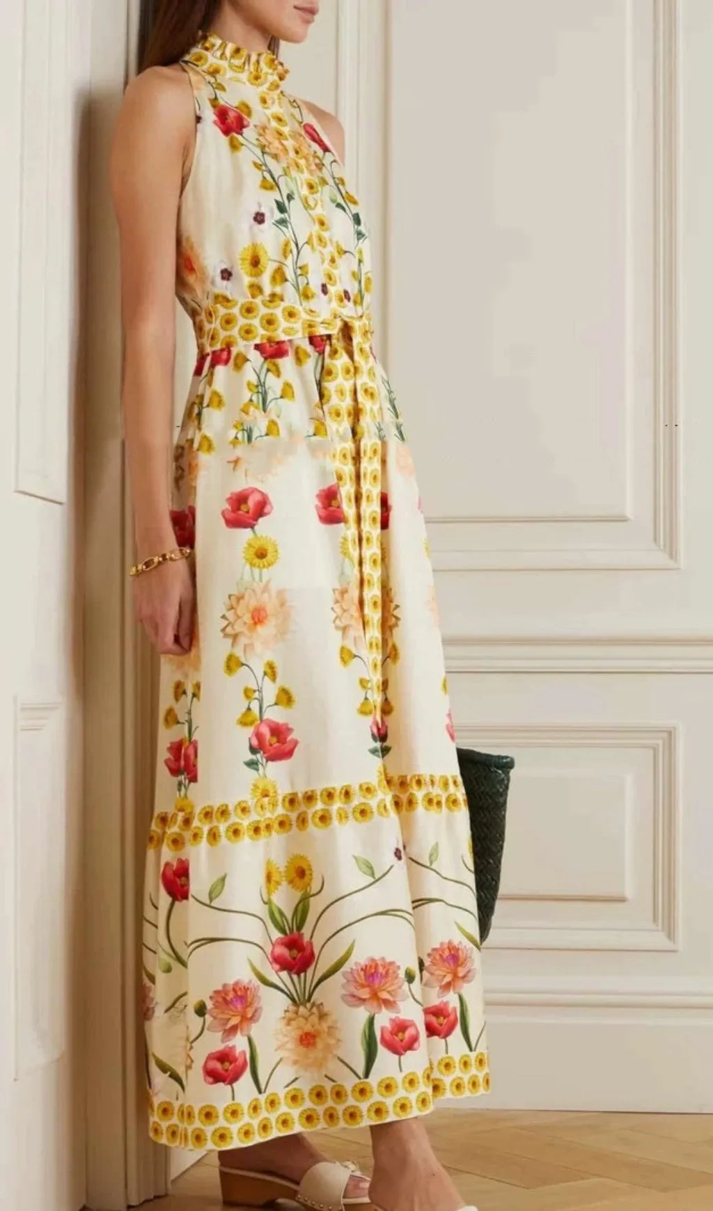 HIGH COLLAR SLEEVELESS LOOSE LACE FLORAL MAXI DRESS Gloria Lanvin