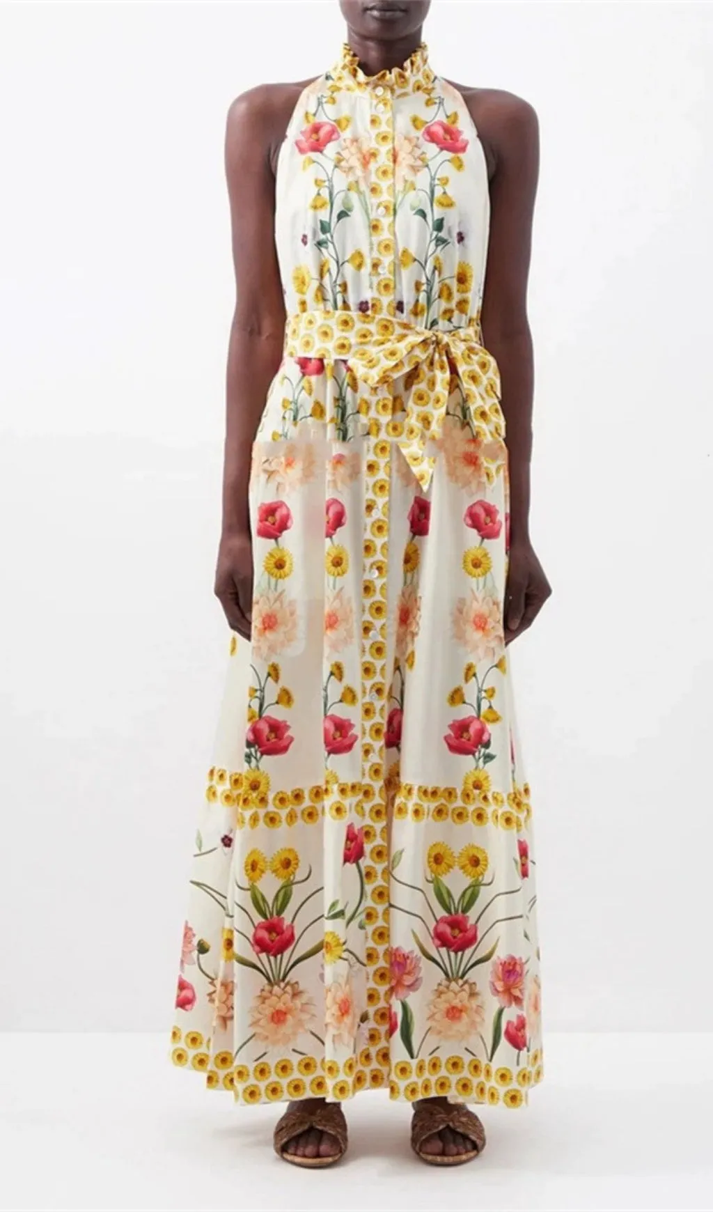HIGH COLLAR SLEEVELESS LOOSE LACE FLORAL MAXI DRESS Gloria Lanvin