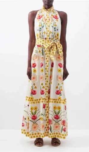 HIGH COLLAR SLEEVELESS LOOSE LACE FLORAL MAXI DRESS Gloria Lanvin