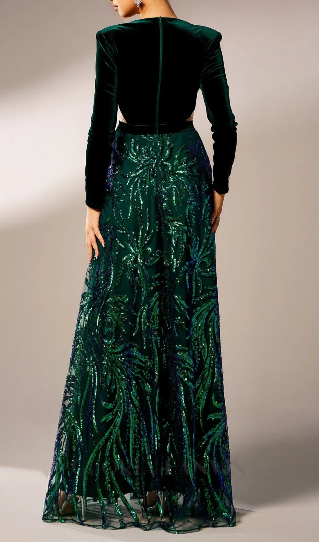 high slit sequin long sleeve maxi dress in green Gloria Lanvin