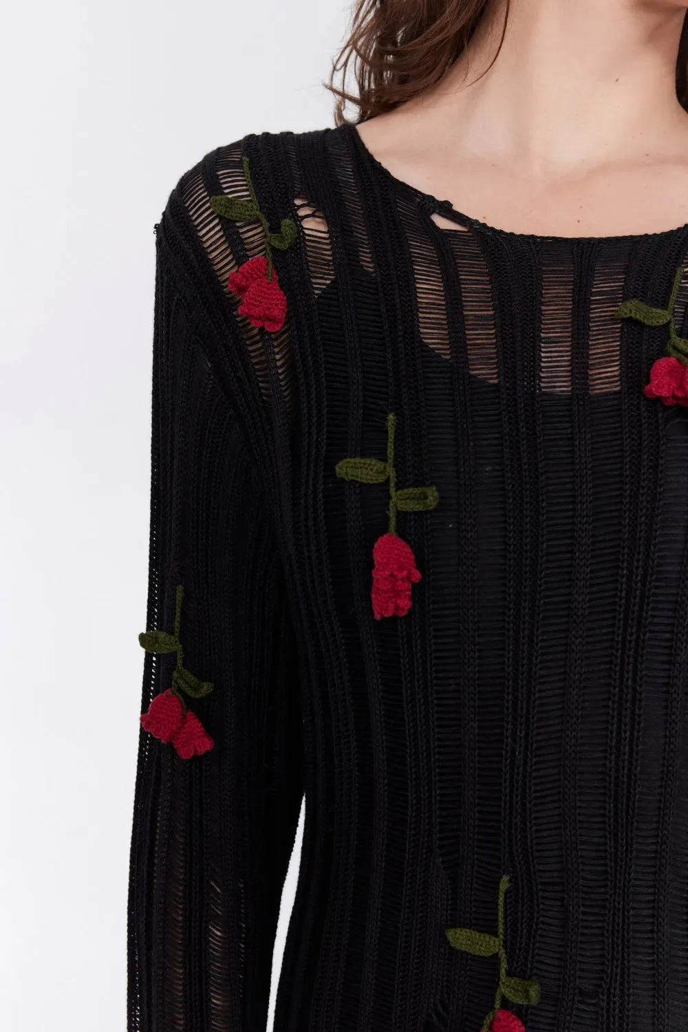 Hilaria Rose Handcrafted Knit Midi Dress in Black Gloria Lanvin