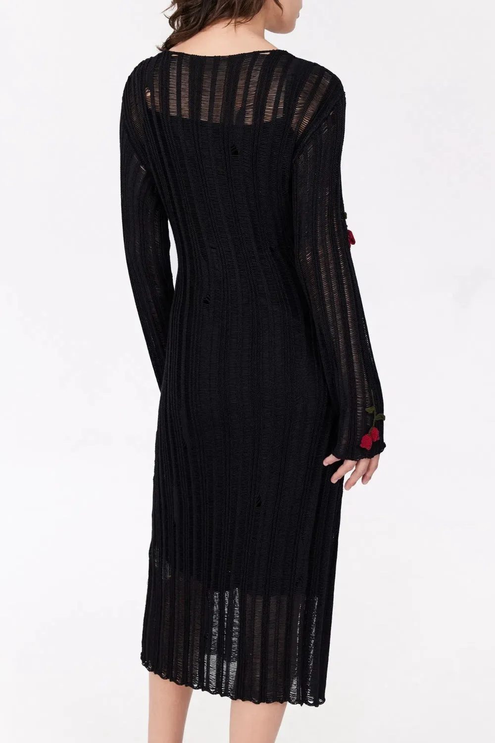 Hilaria Rose Handcrafted Knit Midi Dress in Black Gloria Lanvin
