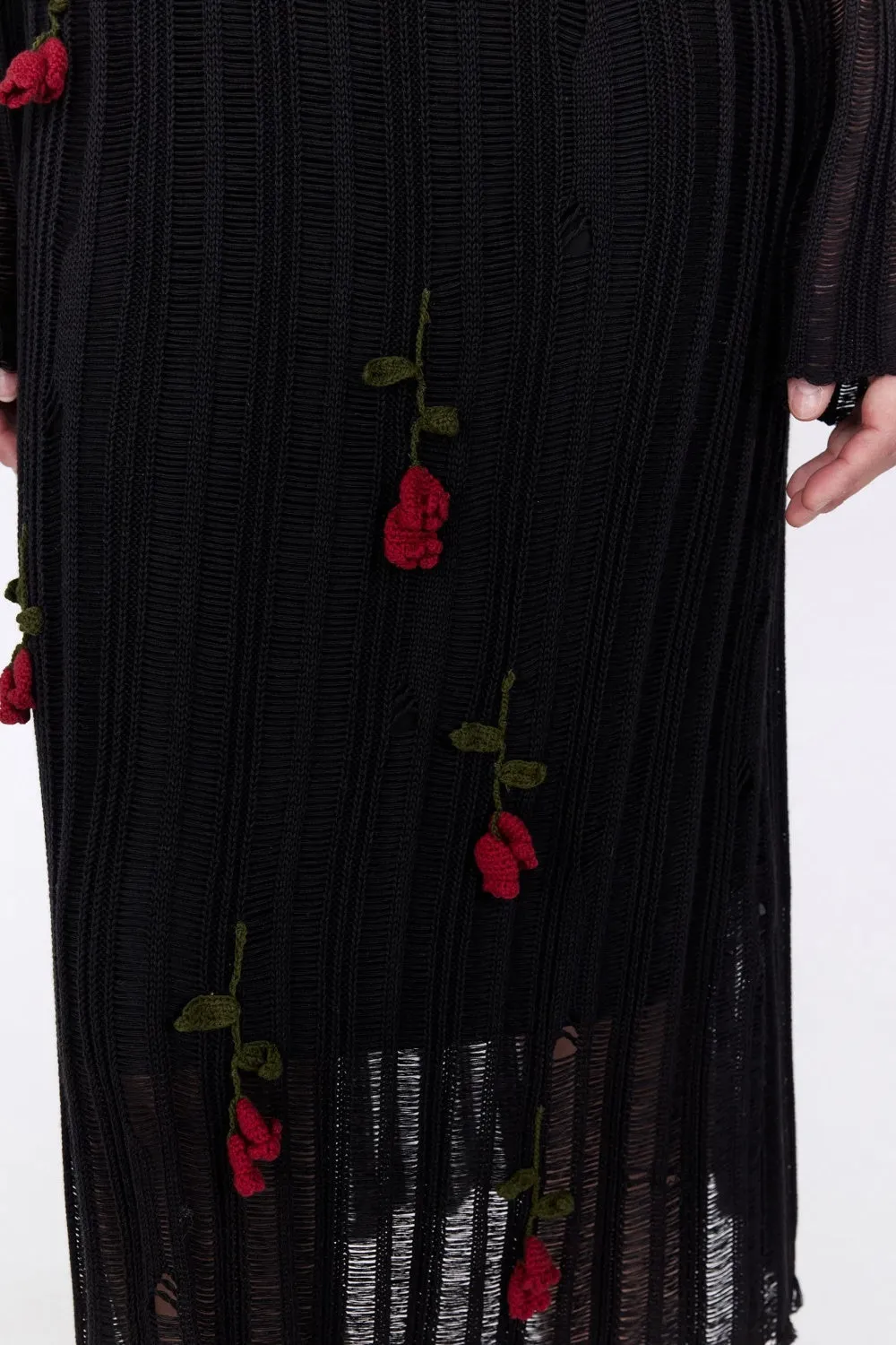 Hilaria Rose Handcrafted Knit Midi Dress in Black Gloria Lanvin
