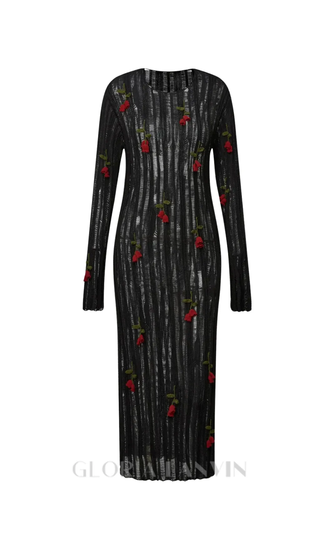 Hilaria Rose Handcrafted Knit Midi Dress in Black Gloria Lanvin