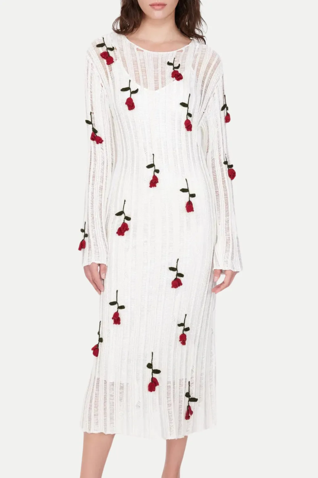 Hilaria Rose Handcrafted Knit Midi Dress in  White Gloria Lanvin