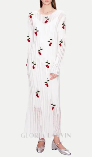 Hilaria Rose Handcrafted Knit Midi Dress in  White Gloria Lanvin