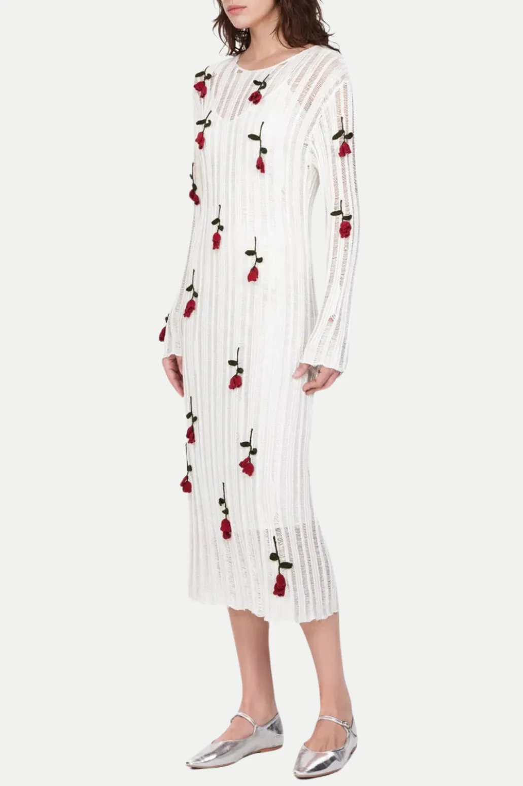 Hilaria Rose Handcrafted Knit Midi Dress in  White Gloria Lanvin