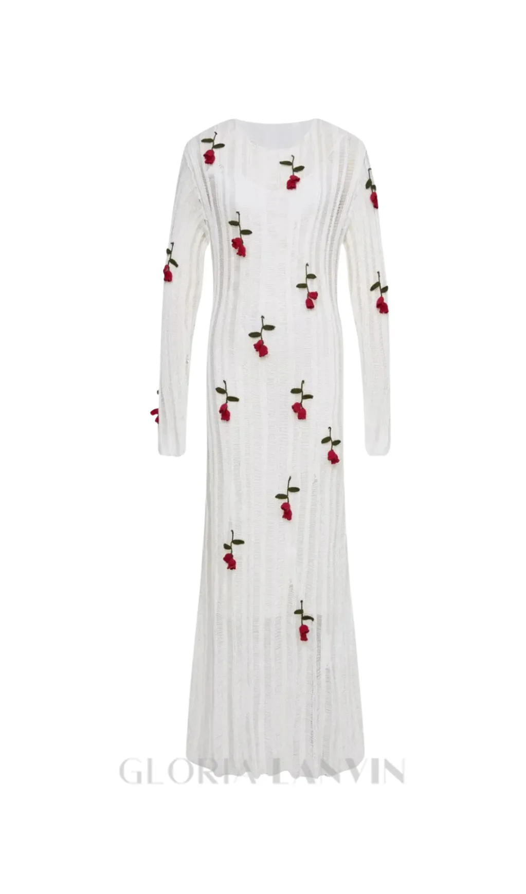 Hilaria Rose Handcrafted Knit Midi Dress in  White Gloria Lanvin