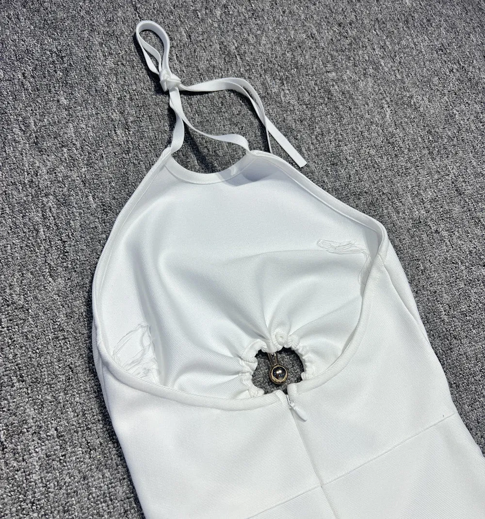 hollow cut out slit halter maxi dress in white Gloria Lanvin