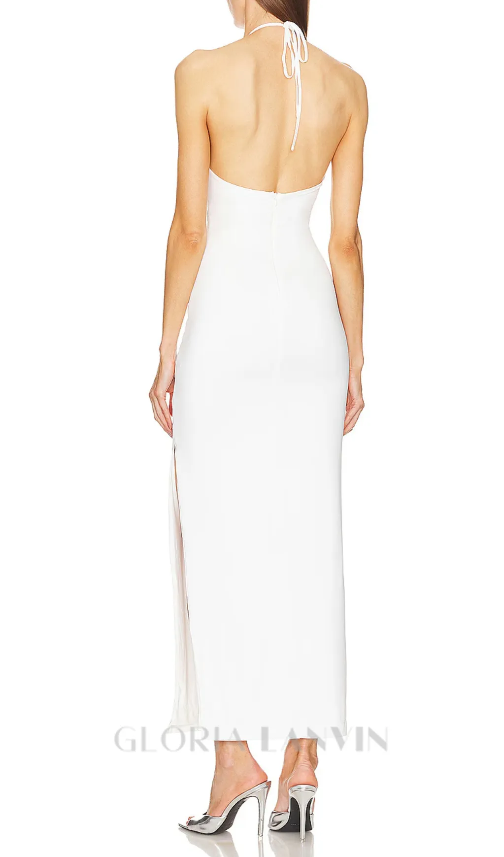 hollow cut out slit halter maxi dress in white Gloria Lanvin