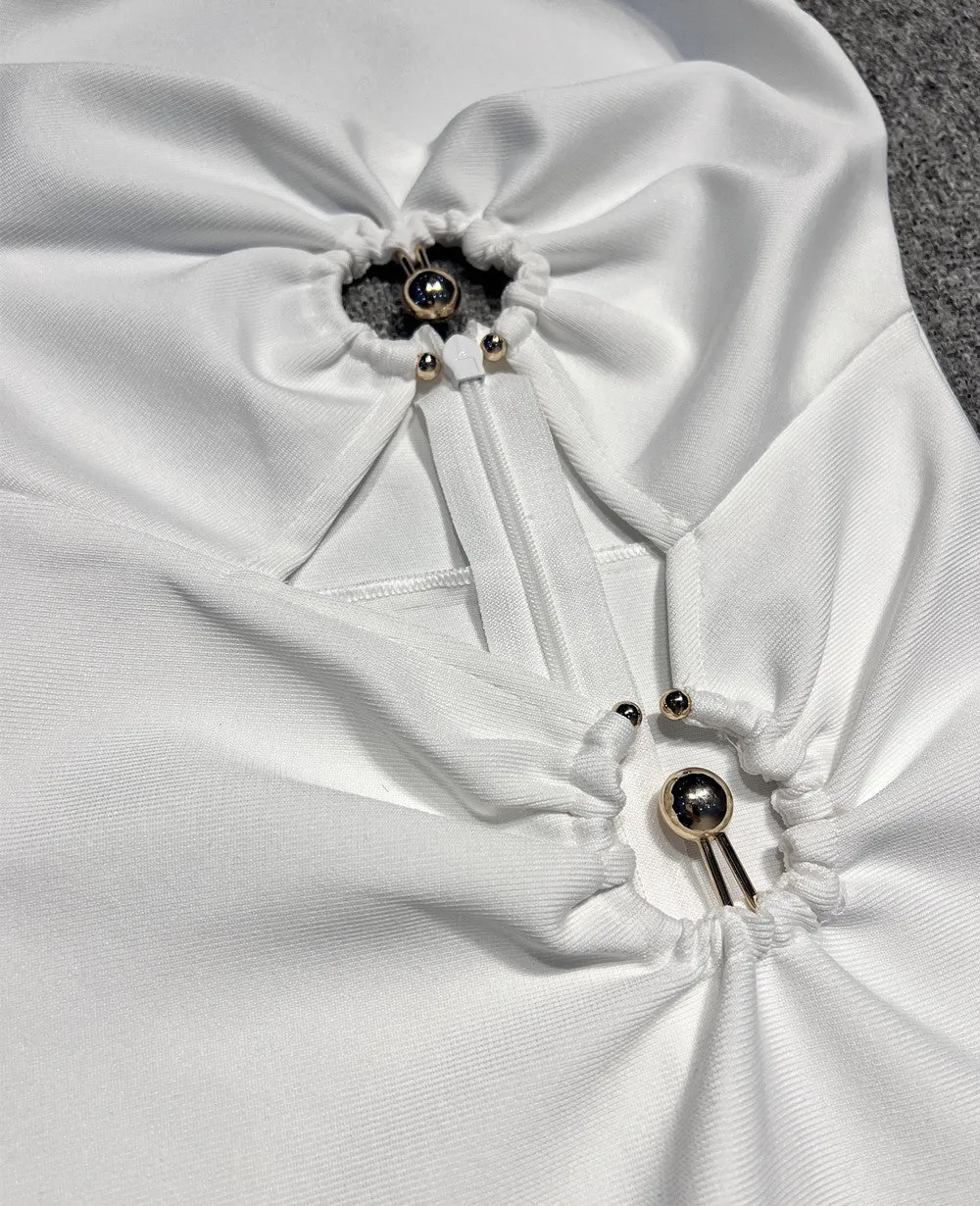 hollow cut out slit halter maxi dress in white Gloria Lanvin