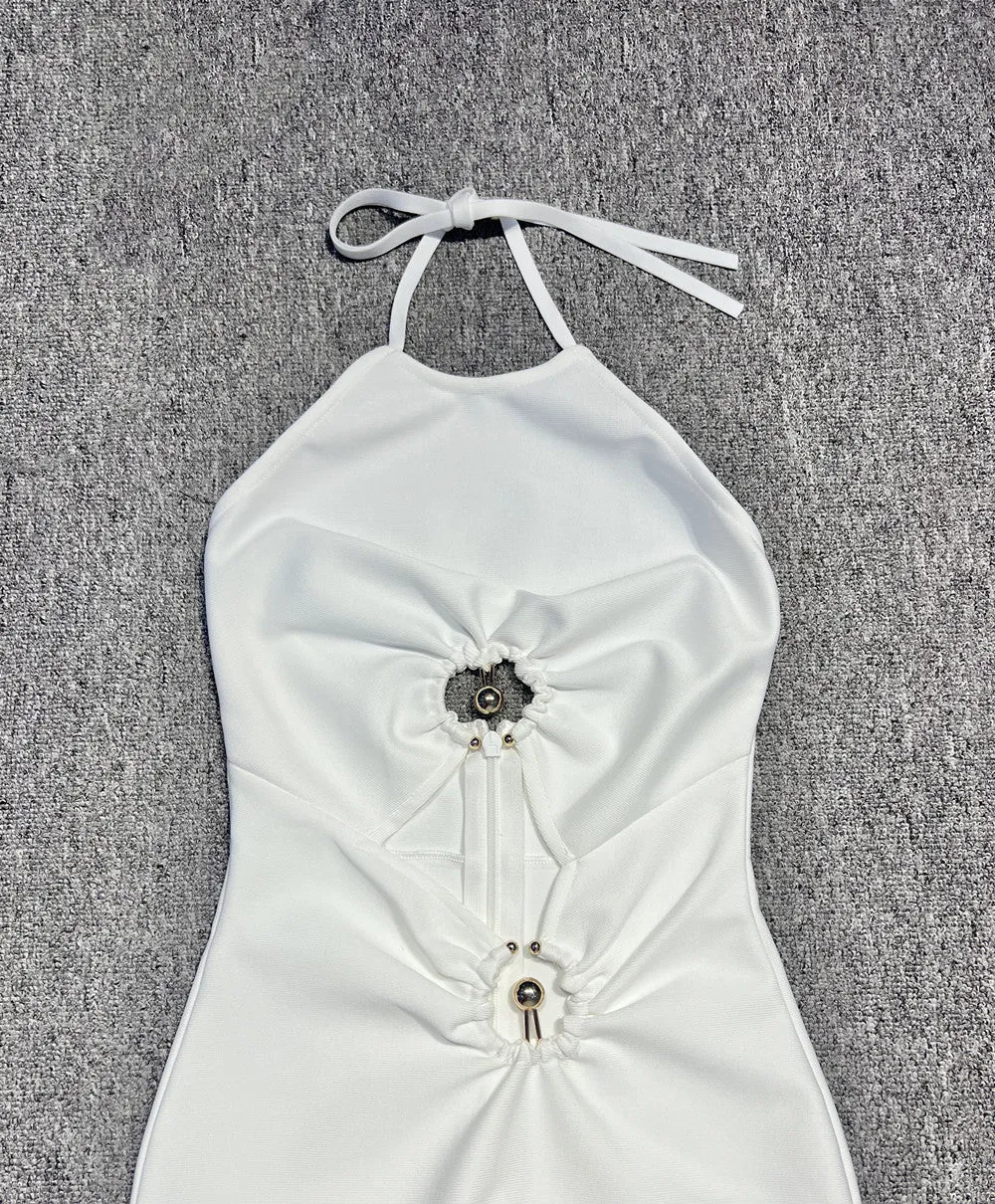 hollow cut out slit halter maxi dress in white Gloria Lanvin