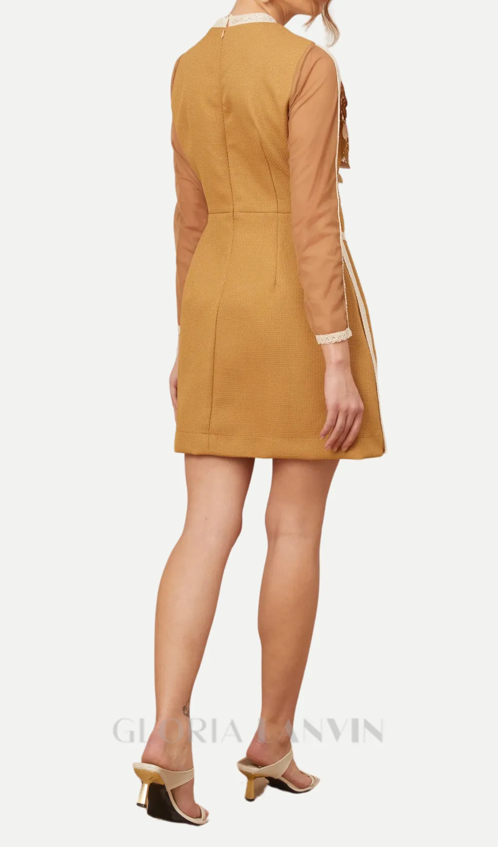 hollow lace peplum mini dress in yellow Gloria Lanvin