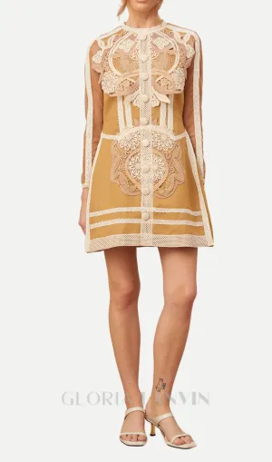 hollow lace peplum mini dress in yellow Gloria Lanvin