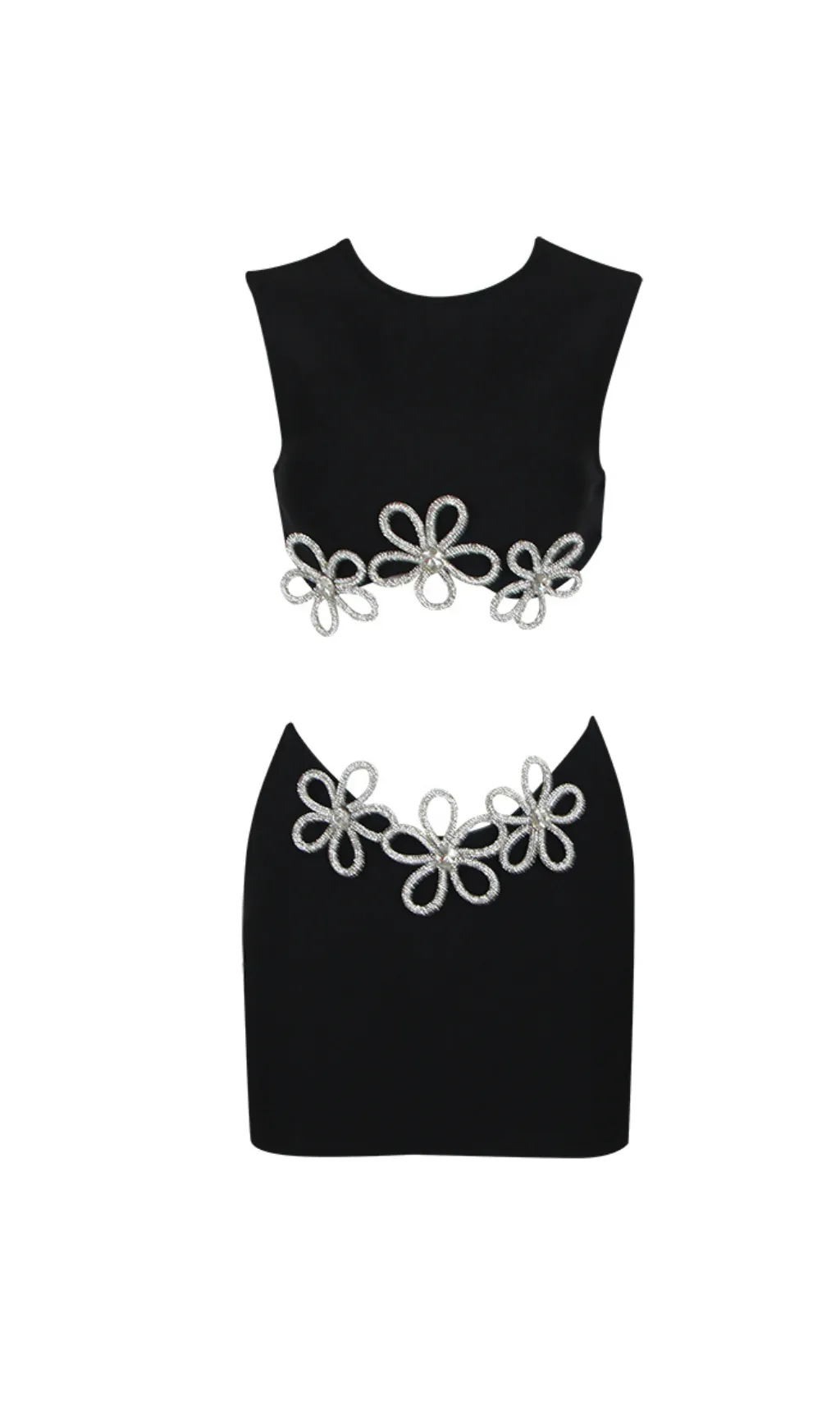 HOLLOW SLEEVELESS HOT RHINESTONE TOP & DRESS SET Gloria Lanvin
