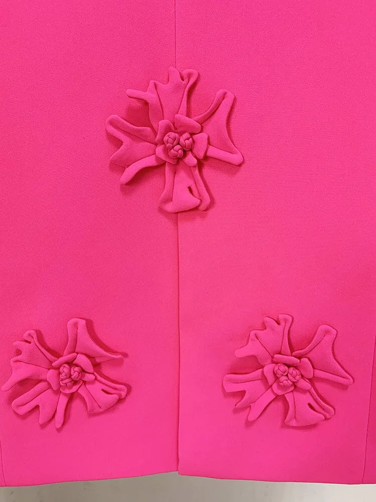 HOT PINK DOUBLE-BREASTED DIMENSIONAL FLOWER SUIT Gloria Lanvin
