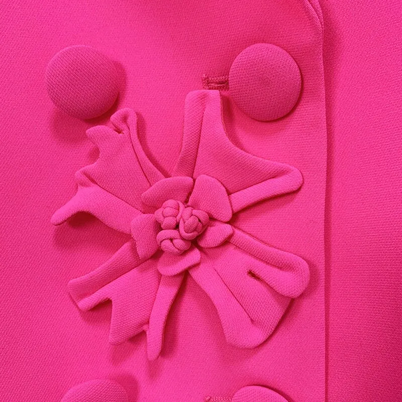 HOT PINK DOUBLE-BREASTED DIMENSIONAL FLOWER SUIT Gloria Lanvin