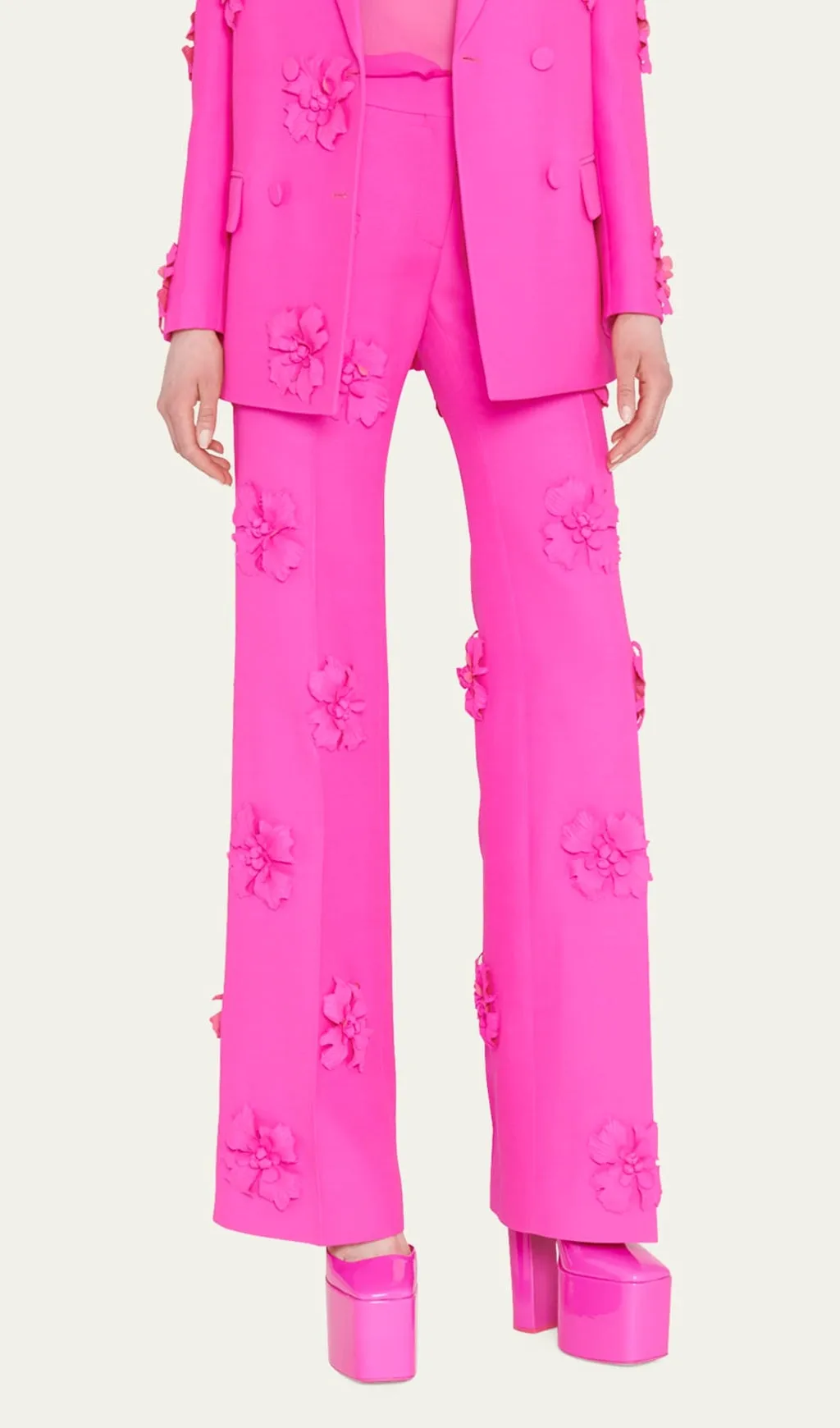 HOT PINK DOUBLE-BREASTED DIMENSIONAL FLOWER SUIT Gloria Lanvin