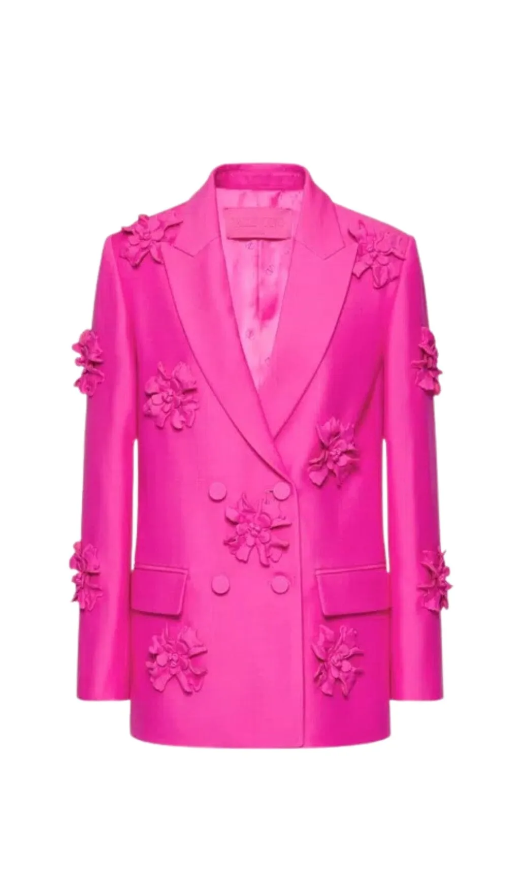 HOT PINK DOUBLE-BREASTED DIMENSIONAL FLOWER SUIT Gloria Lanvin