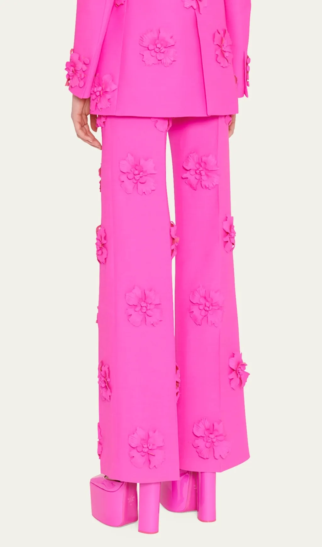 HOT PINK DOUBLE-BREASTED DIMENSIONAL FLOWER SUIT Gloria Lanvin