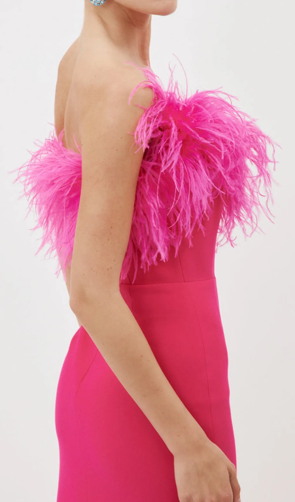 HOT PINK FEATHER BODYCON MAXI DRESS Gloria Lanvin