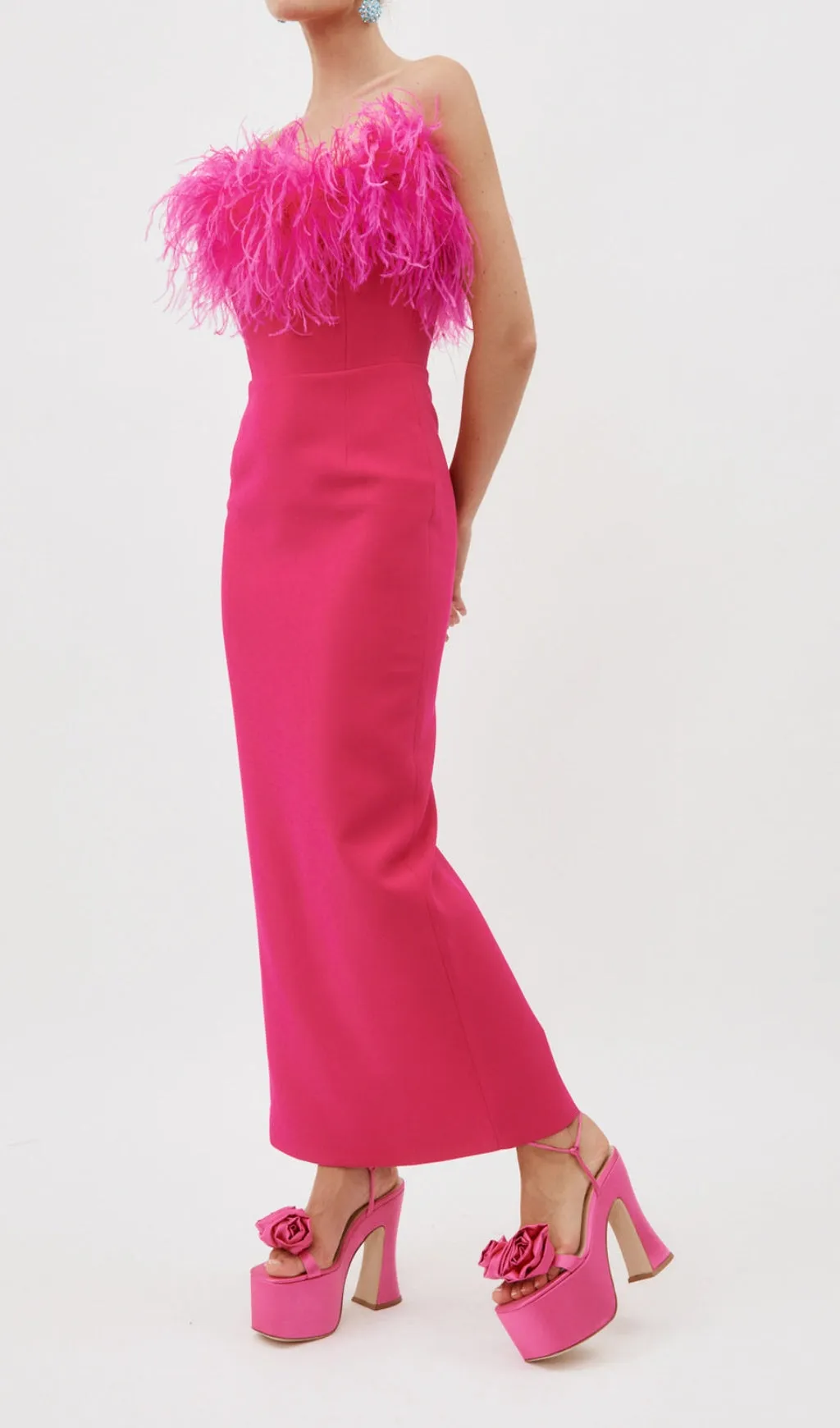 HOT PINK FEATHER BODYCON MAXI DRESS Gloria Lanvin