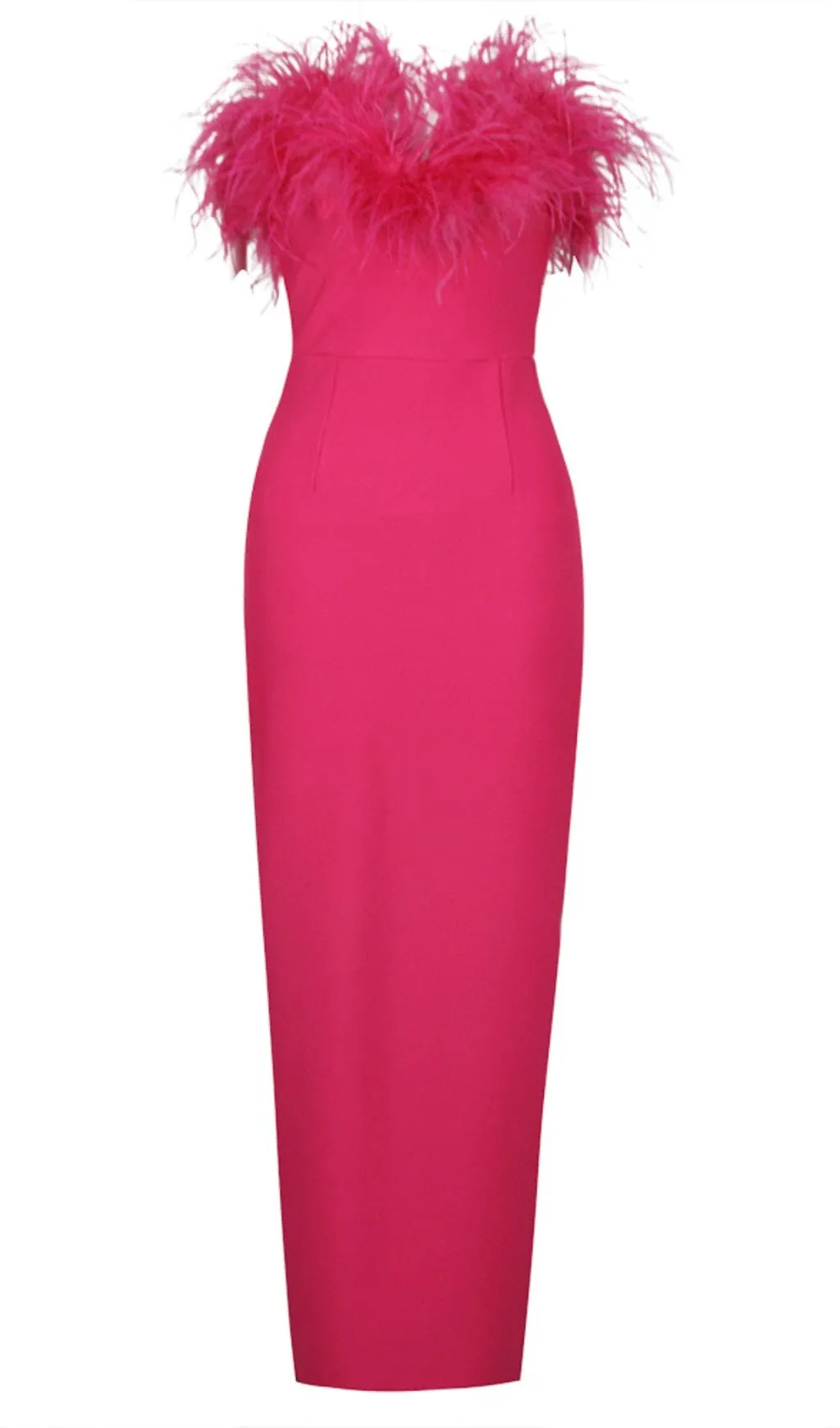 HOT PINK FEATHER BODYCON MAXI DRESS Gloria Lanvin