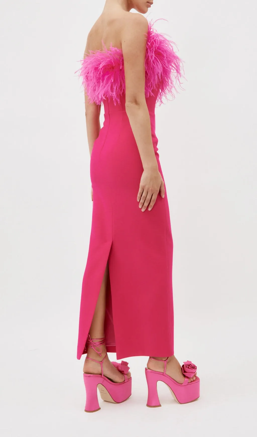 HOT PINK FEATHER BODYCON MAXI DRESS Gloria Lanvin