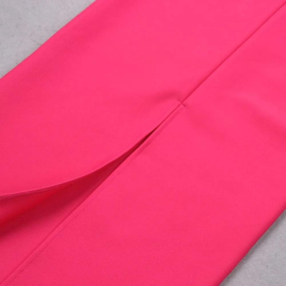 HOT PINK FEATHER BODYCON MAXI DRESS Gloria Lanvin
