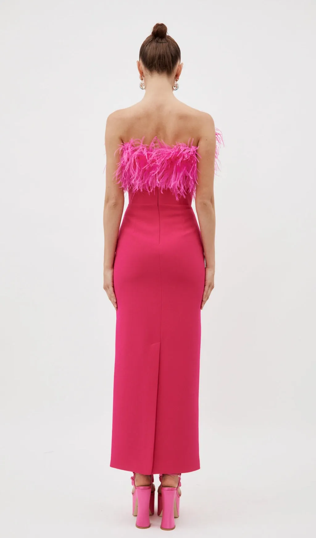 HOT PINK FEATHER BODYCON MAXI DRESS Gloria Lanvin
