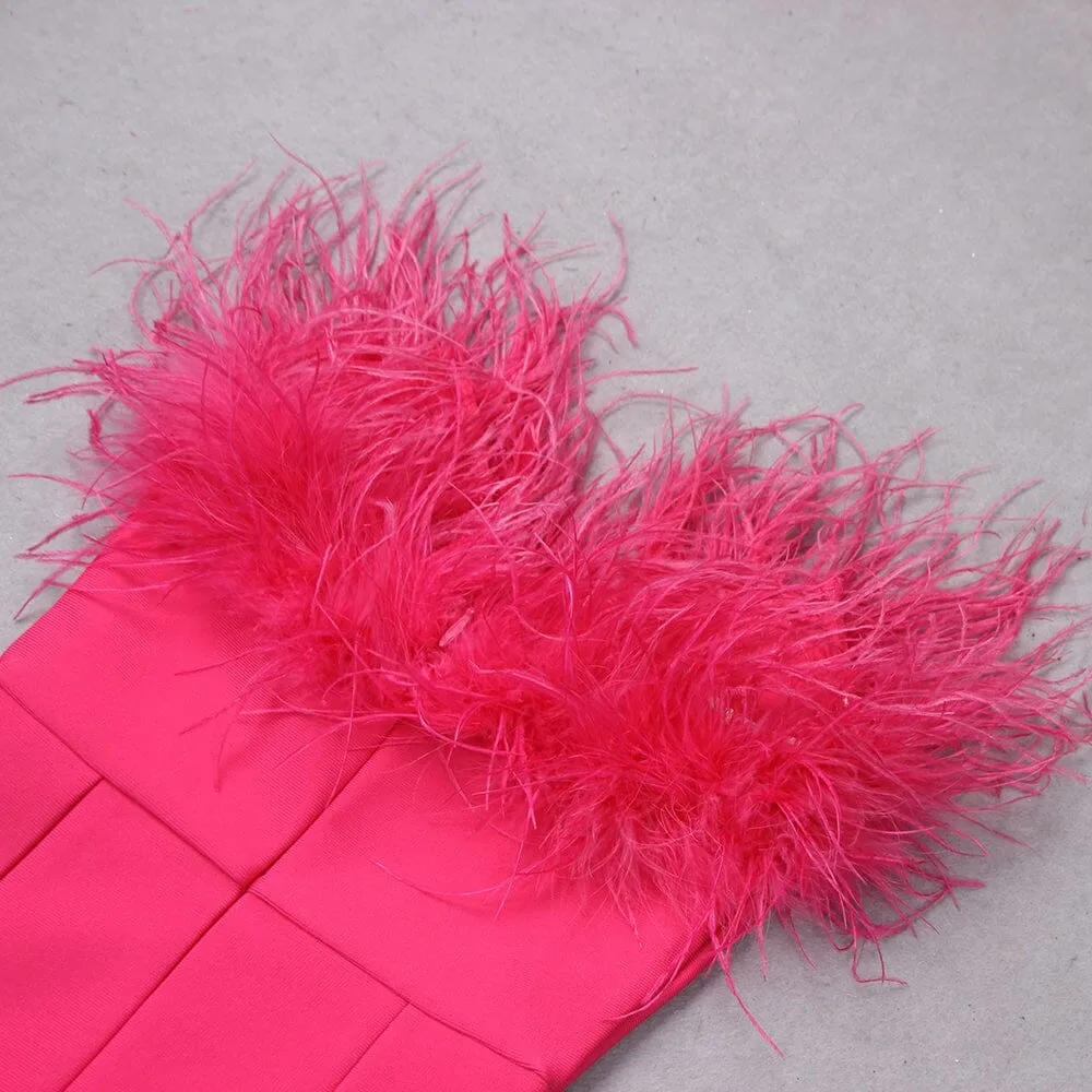 HOT PINK FEATHER BODYCON MAXI DRESS Gloria Lanvin