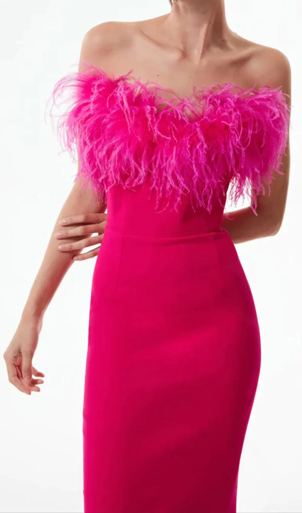 HOT PINK FEATHER BODYCON MAXI DRESS Gloria Lanvin