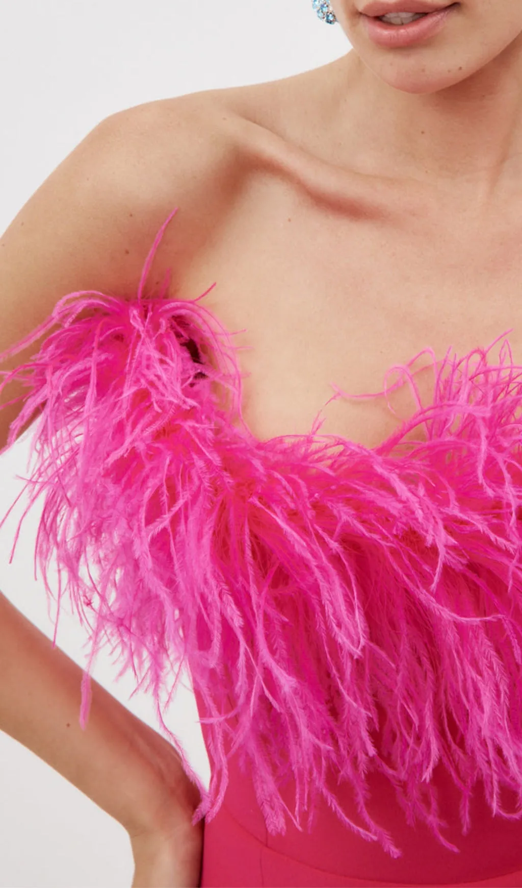HOT PINK FEATHER BODYCON MAXI DRESS Gloria Lanvin