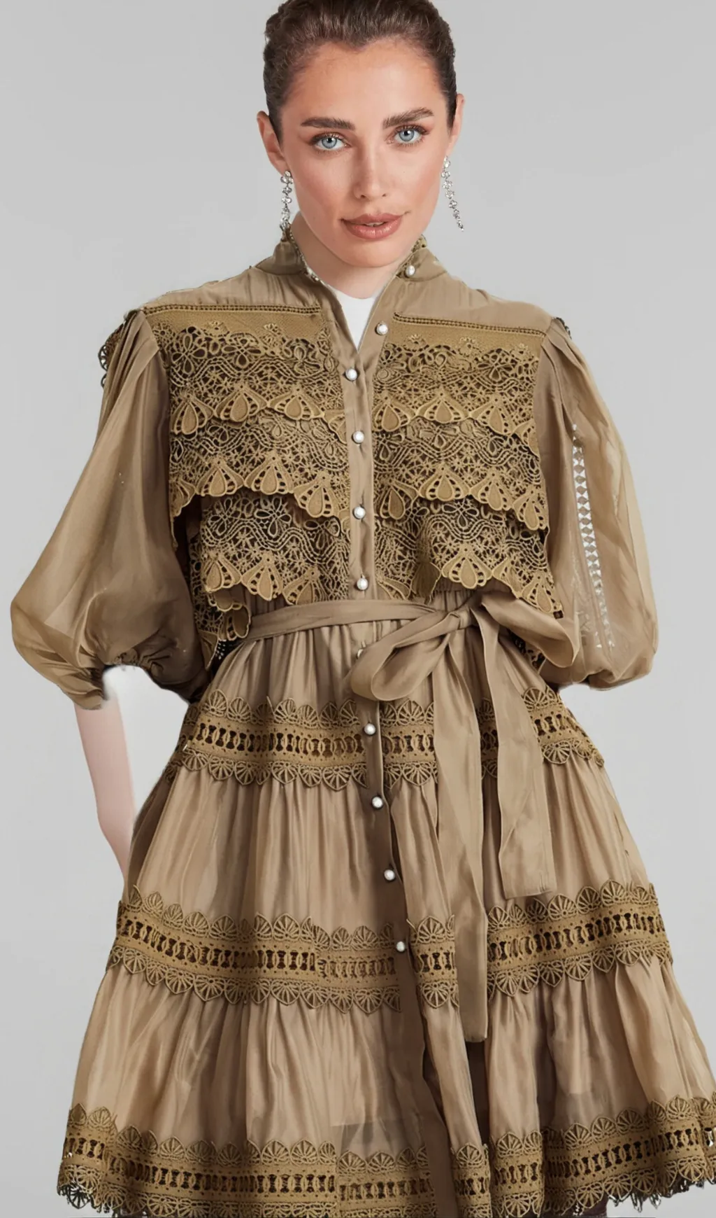 Ins lace cut-out layered mini dress Gloria Lanvin